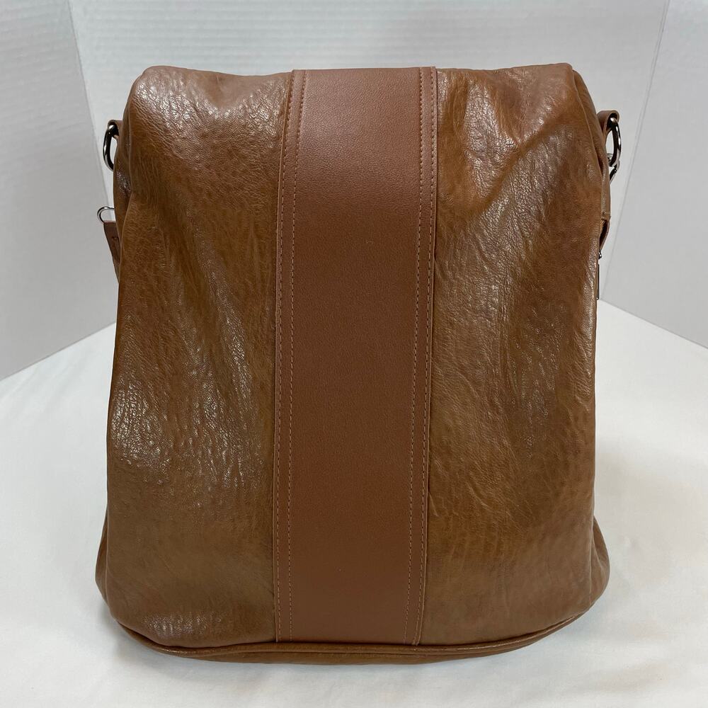 Unbranded Brown Vegan Leather Convertible Backpack Shoulder Bag Rucksack